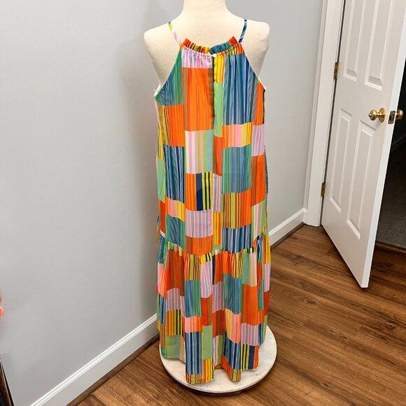 J. NNA Multicolor Patchwork Tiered Maxi Tank Colorful Dress Sz M - Picture 10 of 11